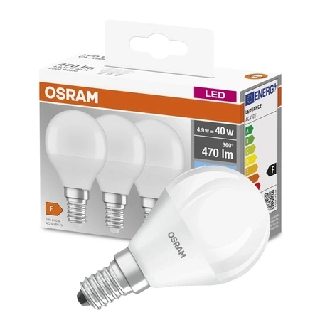 OSRAM Żarówka LED KULKA E14 5W = 40W 4000K 3-PAK