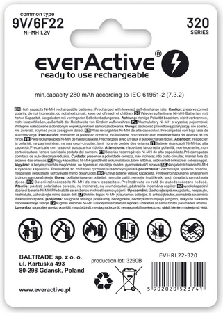 everActive akumulator 6F22 9V Ni-MH 320mAh