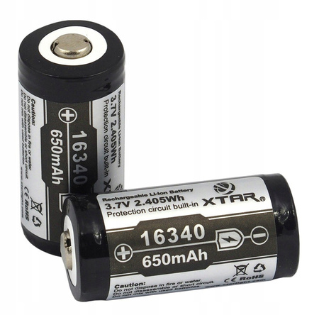 XTAR 16340 / R-CR123 3,7V Li-ION 650mAh z zabezpieczeniem 2 szt. /zestaw