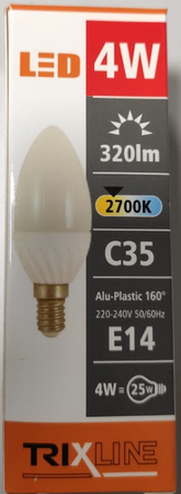 TRIXLINE żarówka LED 2700K C35 E14 4W= 25W 240V 320lm