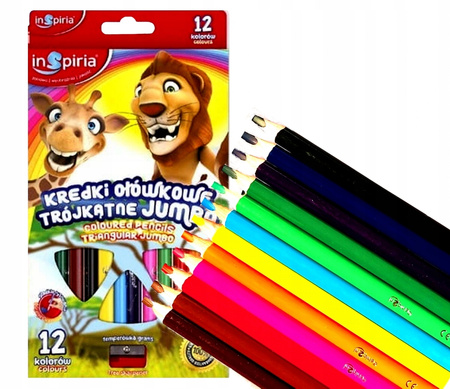 INSPIRA Kredki trójkątne JUMBO ZESTAW 12 Kolorów 12 szt.