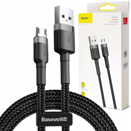 Baseus Cafule Cable wytrzymały nylonowy kabel przewód USB / micro USB 2A 3M czarno-szary CAMKLF-HG1