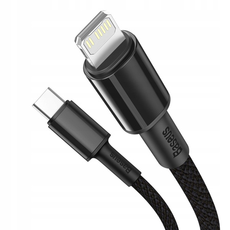 Baseus Cafule Cable wytrzymały nylonowy kabel przewód USB Typ C PD / Lightning 18W QC3.0 1m czarny-szary CATLKLF-G1