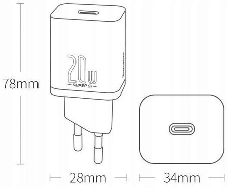 Baseus Super Si 1C szybka ładowarka USB Typ C 20 W Power Delivery czarny CCSUP-B01