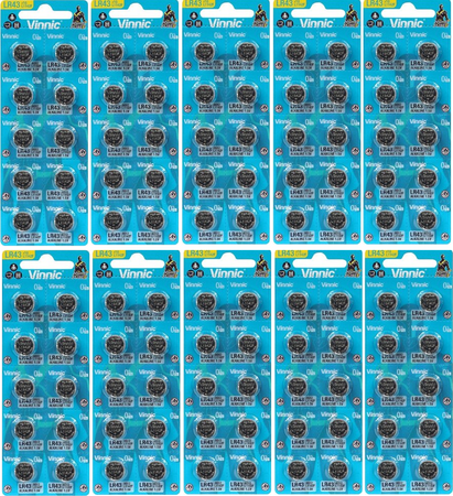 VINNIC bateria alkaliczna LR43 / L1142F / AG12 BL10*10 - zestaw