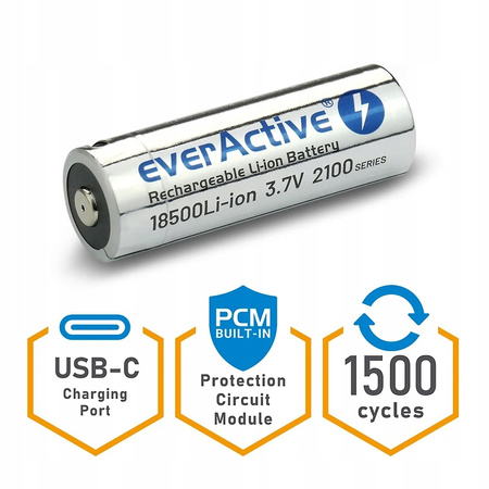 everActive akumulator 18500 3,7V Li-ion 2100mAh micro USB z zabezpieczeniem	