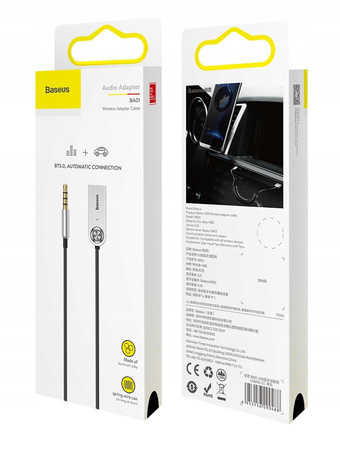 Baseus BA01 odbiornik dźwięku Bluetooth 5.0 kabel adapter audio AUX jack czarny CABA01-01