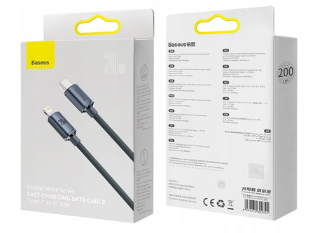 Baseus Crystal Shine Series kabel przewód USB do szybkiego ładowania i transferu danych USB Typ C - Lightning 20W 2m czarny CAJY000301