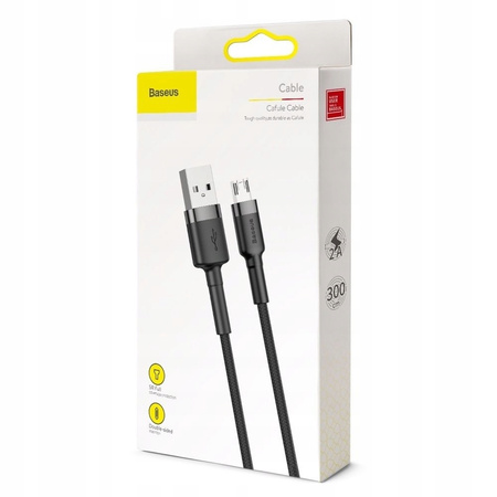 Baseus Cafule Cable wytrzymały nylonowy kabel przewód USB / micro USB 2A 3M czarno-szary CAMKLF-HG1