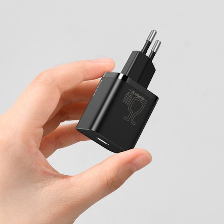 Baseus Super Si szybka ładowarka sieciowa Quick Charge 3.0 Power Delivery 25W 3A + Kabel USB Typ C - USB Typ C 3A 1m czarny TZCCSUP-L01