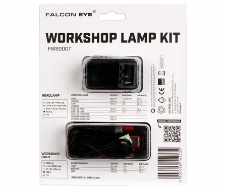 Mactronic Zestaw latarek Falcon Eye - latarka czołowa 900 lumenów + latarka warsztatowa 500 lumenów