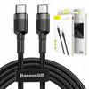 Baseus Cafule Cable wytrzymały nylonowy kabel przewód USB-C PD / USB-C PD PD2.0 60W 20V 3A QC3.0 2M czarno-szary CATKLF-HG1