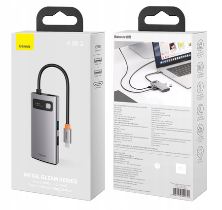 Baseus Metal Gleam 4w1 wielofunkcyjny HUB USB Typ C - USB Typ C Power Delivery 100 W / HDMI 4K 30 Hz / USB 3.2 Gen 1 / USB 2.0 CAHUB-CY0G