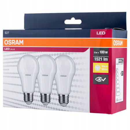 OSRAM Żarówka LED E27 13W 100W 1521lm 2700K 3-PAK
