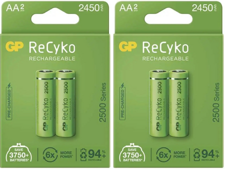 GP akumulatorki ReCyko+ AA 2450mAh NiMH 1,2V BL2 4 szt. - zestaw