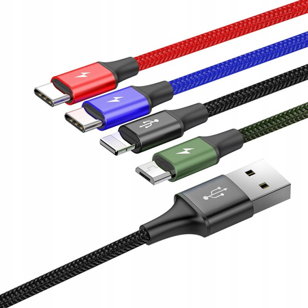Baseus kabel przewód USB 4w1 Lightning / 2x USB Typ C / micro USB w nylonowym oplocie 3.5A 1.2m czarny CA1T4-B01