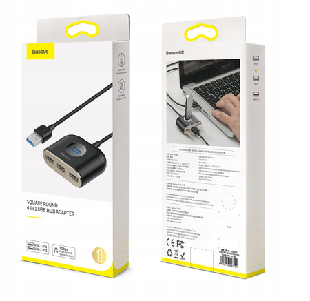 Baseus Square round 4 in 1 USB HUB AdapterUSB3.0 TO USB3.0*1+USB2.0*3 1m Black CAHUB-AY01