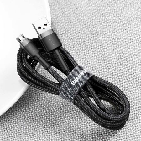 Baseus Cafule Cable wytrzymały nylonowy kabel przewód USB / micro USB 1.5A 2M czarno-szary CAMKLF-CG1