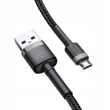 Baseus Cafule Cable wytrzymały nylonowy kabel przewód USB / micro USB 1.5A 2M czarno-szary CAMKLF-CG1