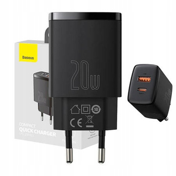 Baseus Compact szybka ładowarka sieciowa USB / USB Typ C 20W 3A Power Delivery Quick Charge 3.0 czarny CCXJ-B01