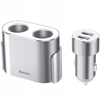 Rozdzielacz Baseus CRDYQ-0S 2x gniazdo zapalniczki 80W 2x USB-A 3.1A - srebrny