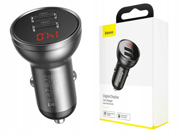 Baseus ładowarka samochodowa 2x USB 4,8A 24W z LCD szary CCBX-0G