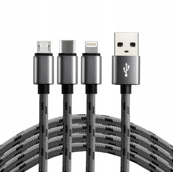 everActive Kabel przewód USB 3w1 - USB-C, Lightning, micro USB 1.2m 2.4A CBB-1.2MCI