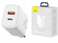 Baseus Szybka ładowarka sieciowa USB-A / USB-C Compact CCXJ-B02 20W 3A PD QC 3.0 - biała 