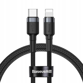 Baseus Cafule Cable wytrzymały nylonowy kabel przewód USB Typ C PD / Lightning 18W QC3.0 1m czarny-szary CATLKLF-G1