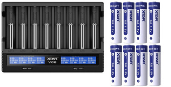 XTAR Ładowarka VC8 18650/26650 Li-ION/Ni-MH, 8 kanałów, USB + XTAR 14500 / AA 1.5V Li-ION 2000mAh z zabezpieczeniem, 8 szt. /zestaw