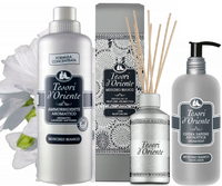 TESORI D\'ORIENTE 760 ML PŁYN DO PŁUKANIA BIAŁE PIŻMO / MUSCHIO BIANCO FABRIC SOFTENER+ DYFUZOR Z PATYCZKAMI MUSCHIO BIANCO+MYDŁO W PŁYNIE /zestaw