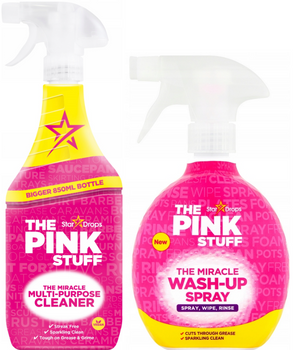 PINK STUFF UNIWERSALNY SPRAY CZYSZCZĄCY 850 ML + PŁYN DO NACZYŃ W SPRAYU 500 ML zestaw